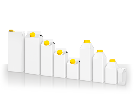 Pfanner Getränke Weichpackungssortiment Abbildung des Sortiments an Weichpackungen zur Lohnabfüllung