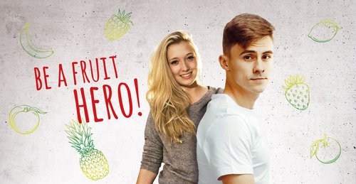 Pfanner Getränke Fruit Hero Lehrling Pfanner Sujet für Lehre mit Junge und Mädchen